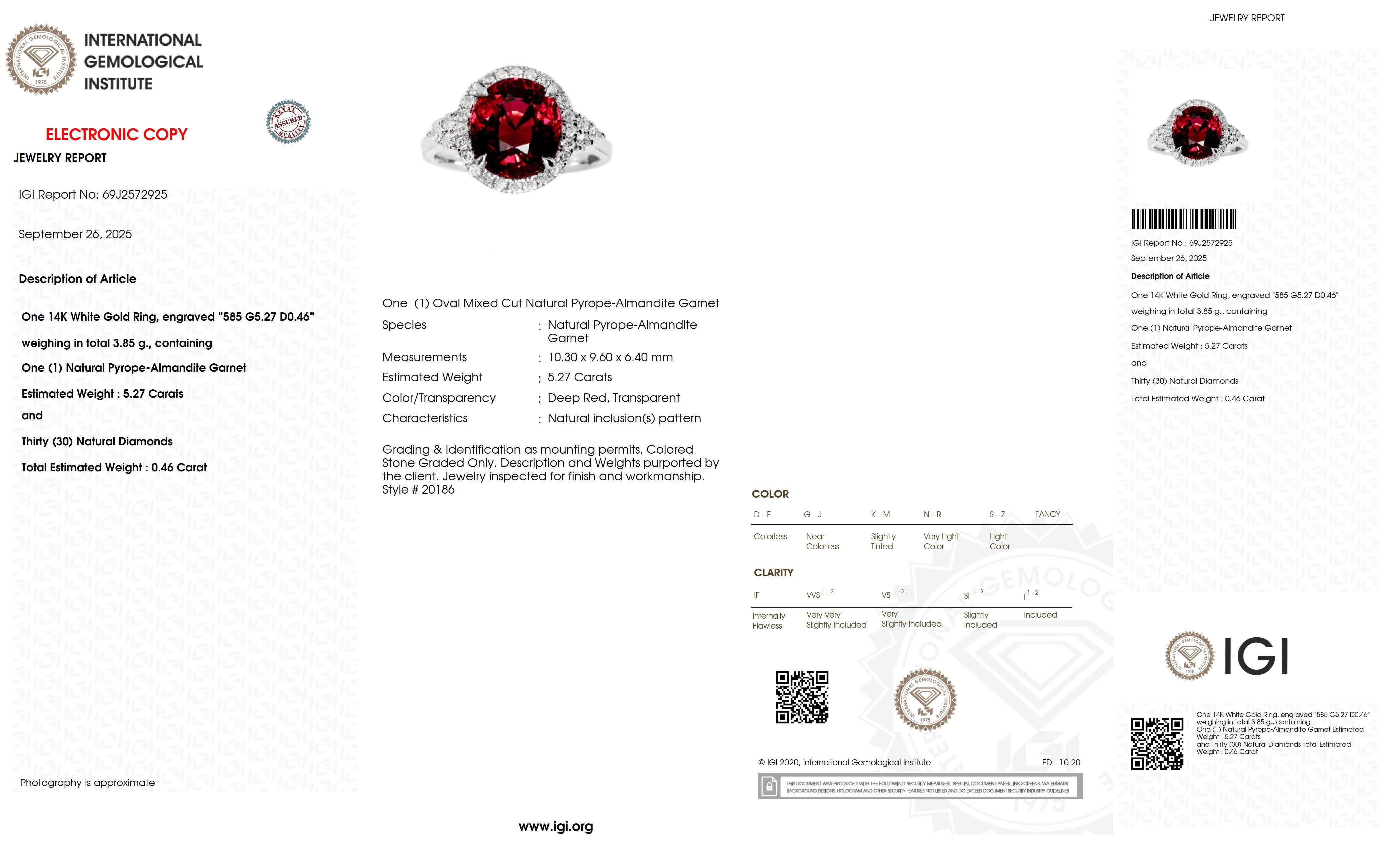 IGI 5,27 ct 14K Weißgold Lebendiger roter Granat Art Deco Verlobungsring 2
