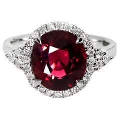 IGI 5.27 ct 14K White Gold Vivid Red Garnet Art Deco Engagement Ring