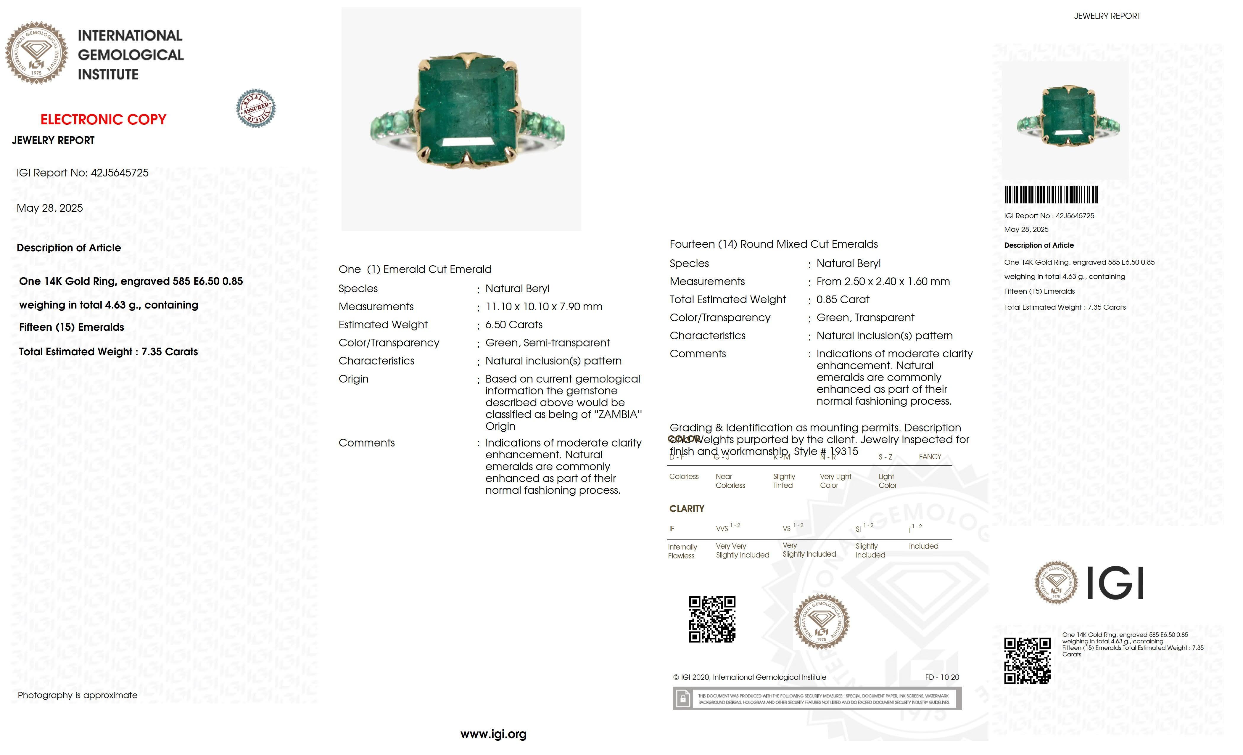 Anello di fidanzamento con smeraldo verde vivo IGI 6,50 ct 14K a doppio colore in oro Zambia in vendita 2