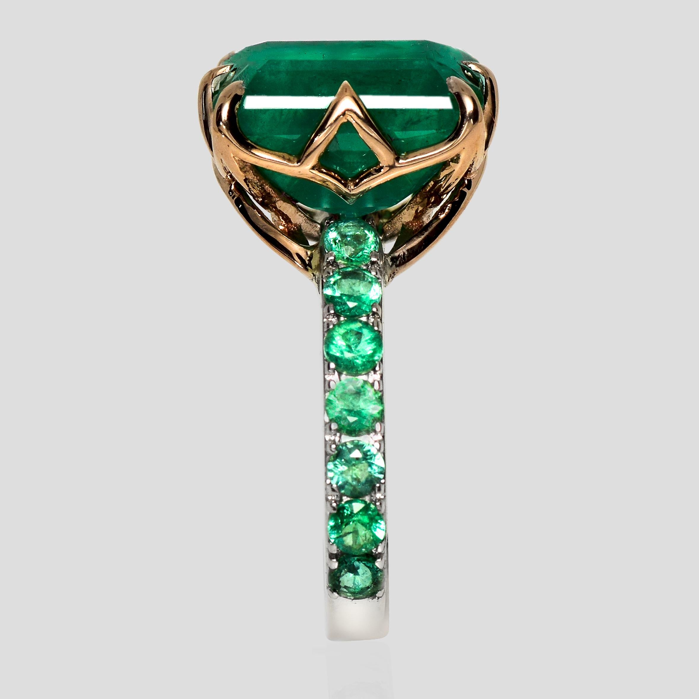 IGI 7.00 Ct 14K Dual Color Gold Zambia Vivid Green Emerald Engagement Ring im Zustand „Neu“ im Angebot in Kaohsiung City, TW