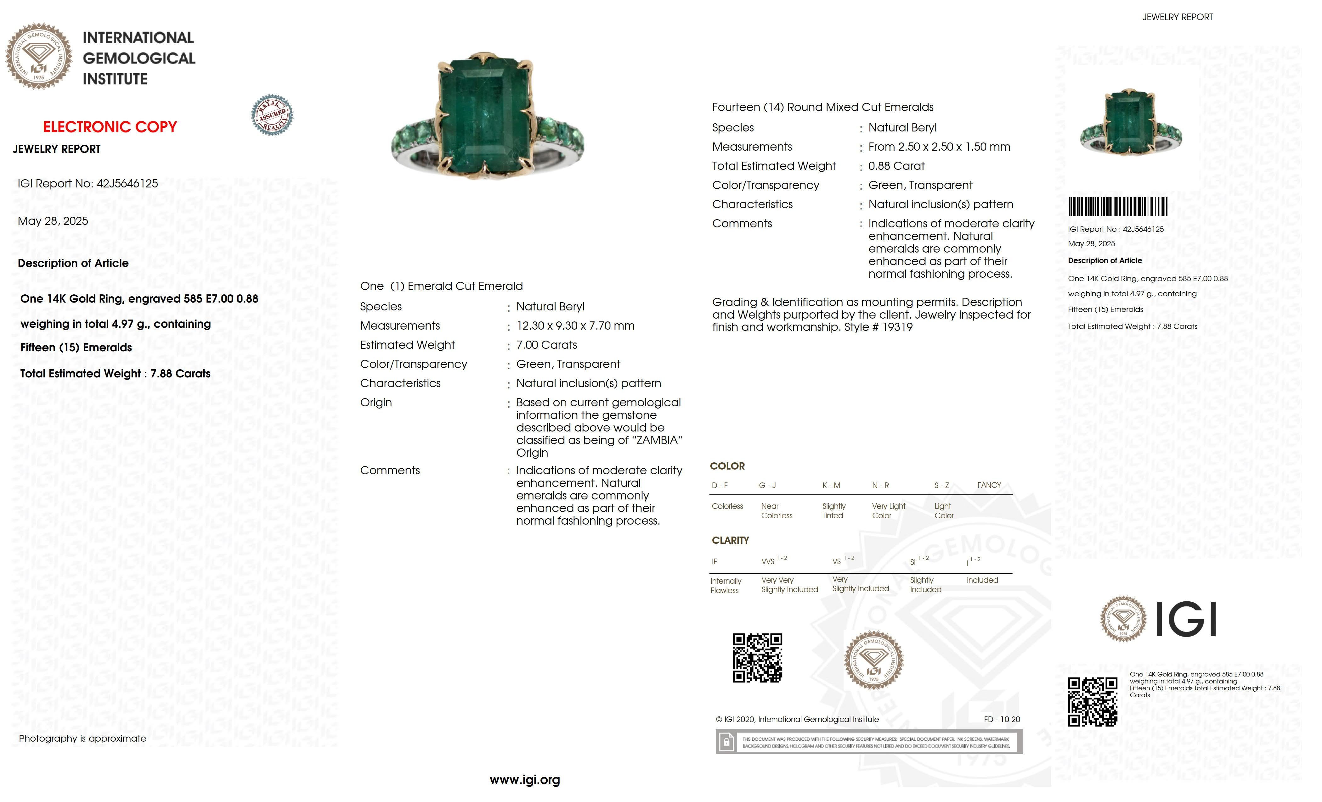IGI 7.00 Ct 14K Dual Color Gold Zambia Vivid Green Emerald Engagement Ring im Angebot 2