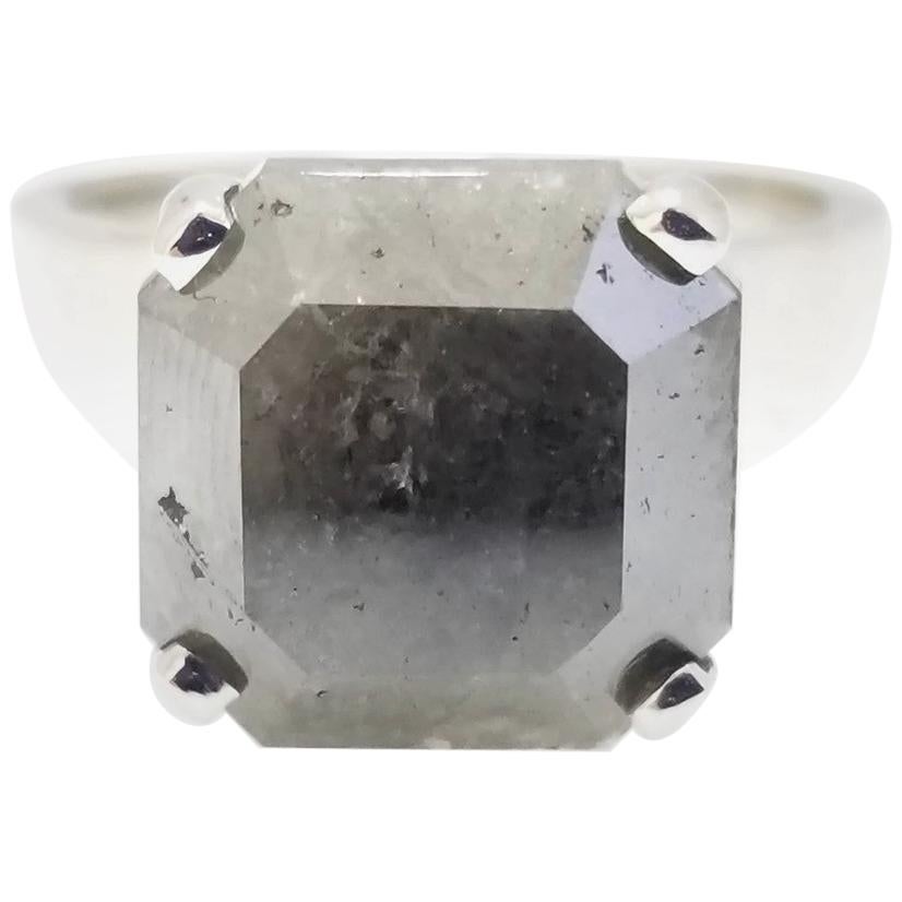 IGI 8.10 Carat Fancy Gray Natural Radiant Diamond Ring 14 Karat White Gold