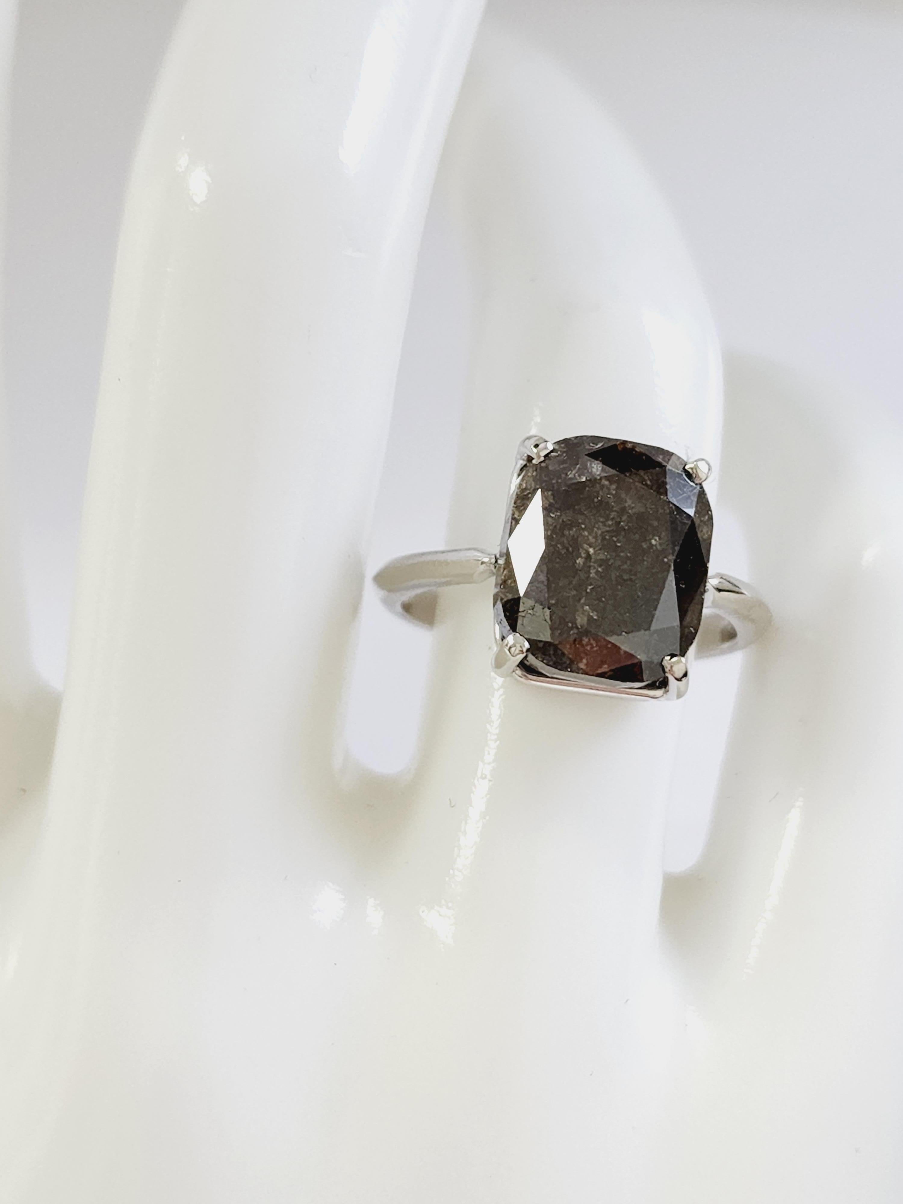 IGI 9.25 Carat Natural Dark Gary Cushion Cut Diamond Ring White Gold 14k In New Condition In Great Neck, NY