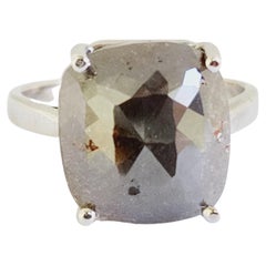 IGI 9.59 Carat Natural Gary Cushion Cut Diamond Ring White Gold 14k