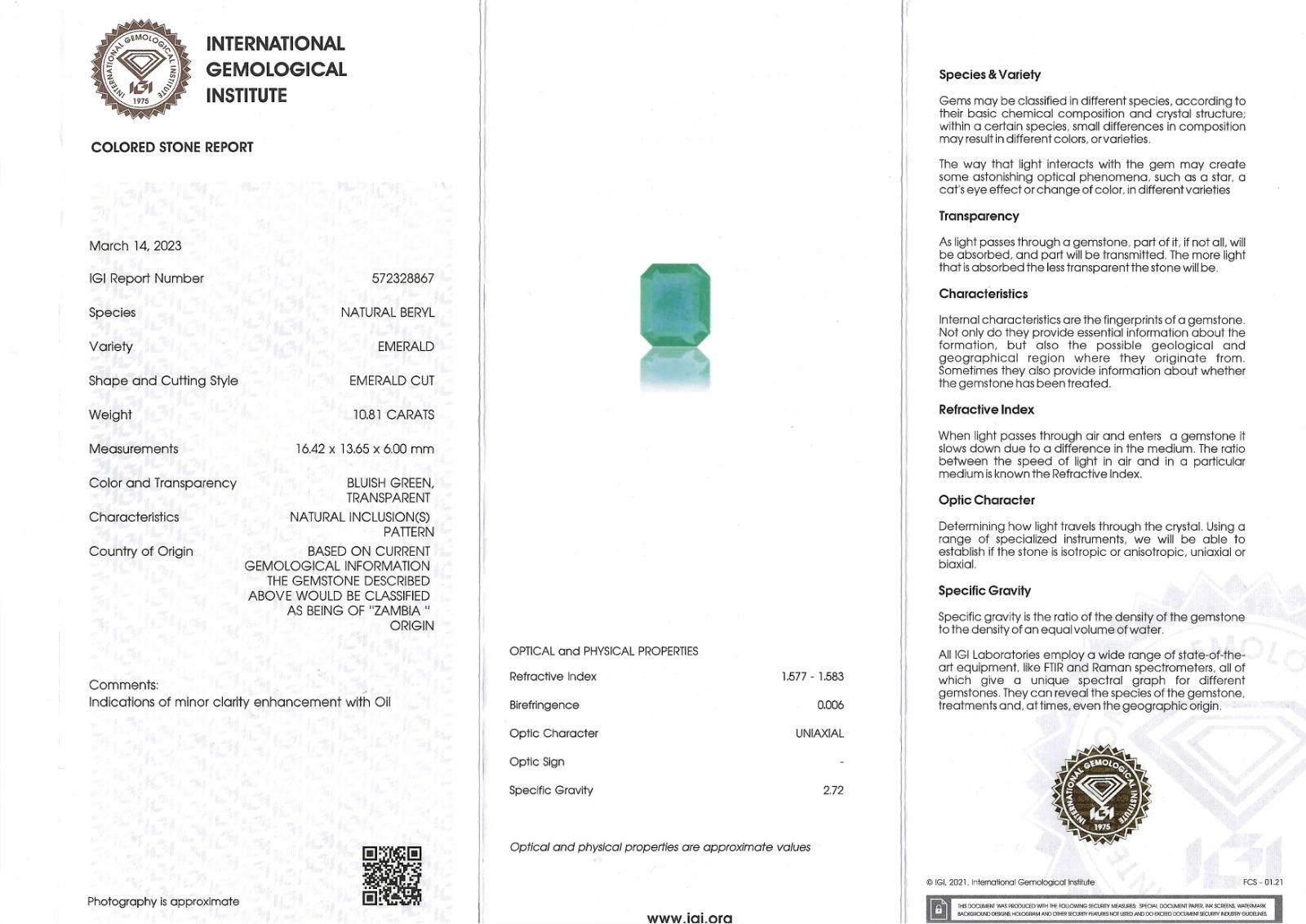 IGI- und GIA-zertifizierter 10,81 Karat grüner Smaragdschilfrohr-Diamantring 4