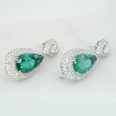 IGI and GIA Certified 13 Carat Pear Cut Green Emerald Diamond Earrings