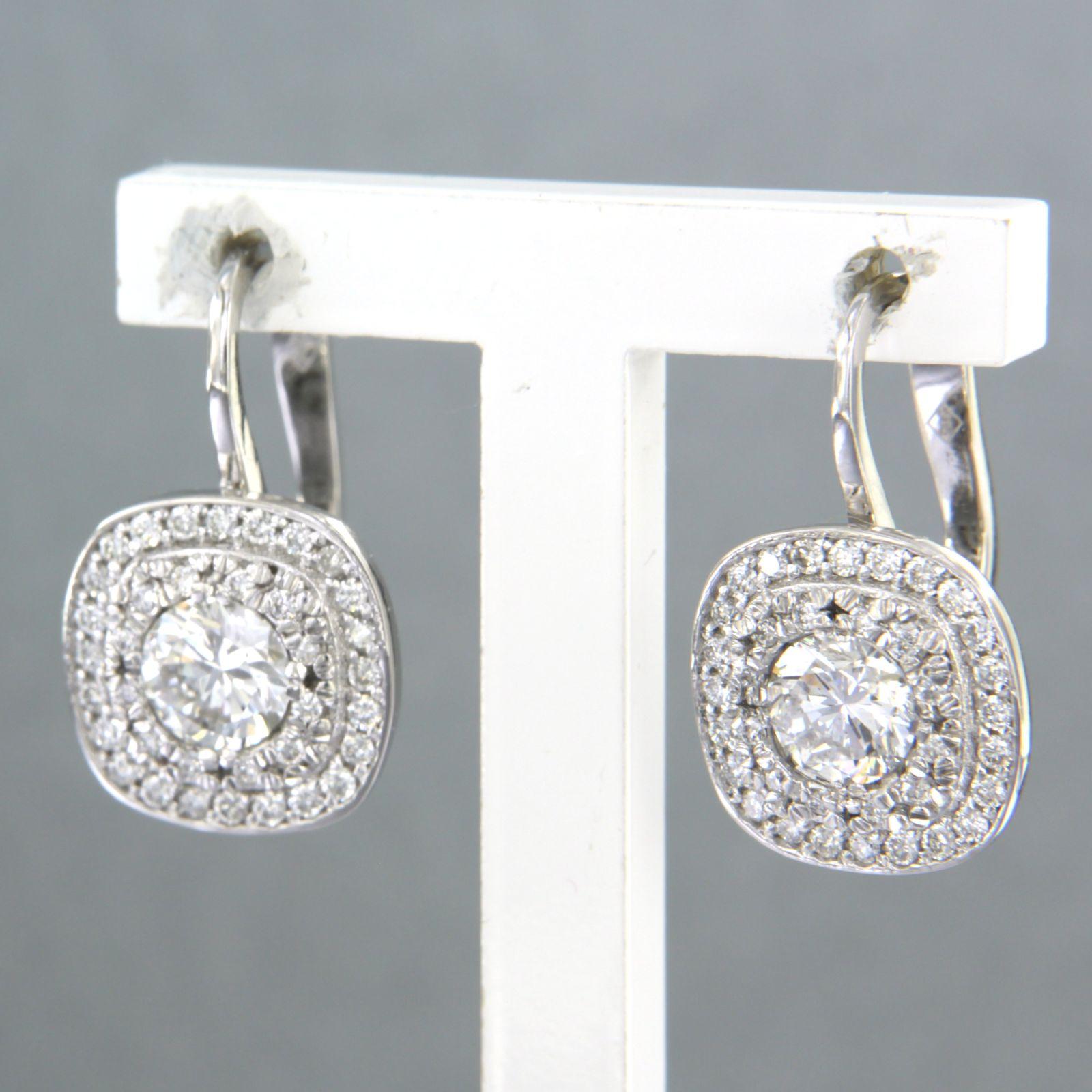 Brilliant Cut IGI and HRD Report Earrings set with diamonds up to. 1.29ct 14k white gold For Sale
