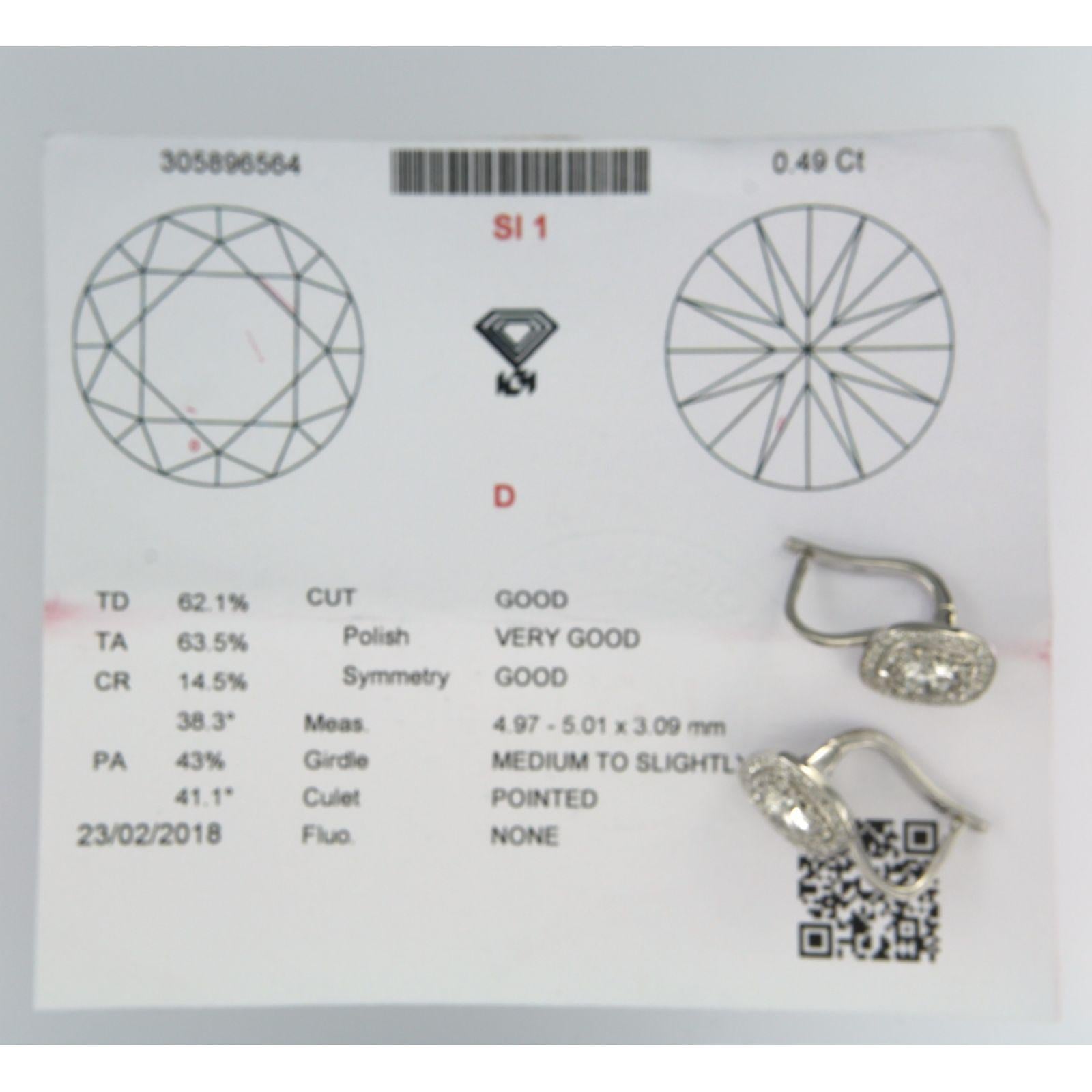 IGI- und HRD-Bericht-Ohrringe, gefasst mit Diamanten bis zu 1,29 Karat 14k Weißgold im Angebot 2