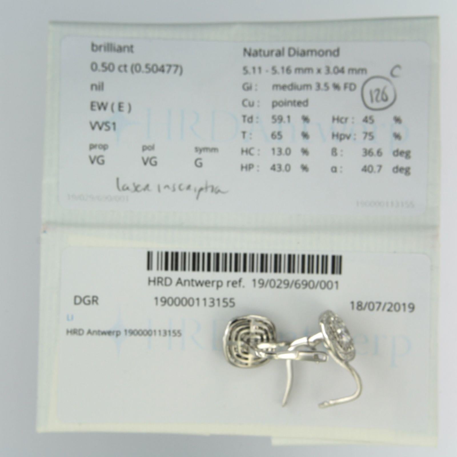 IGI and HRD Report Earrings set with diamonds up to. 1.29ct 14k white gold For Sale 3