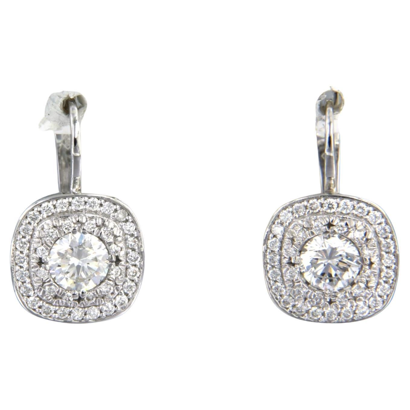 IGI and HRD Report Earrings set with diamonds up to. 1.29ct 14k white gold For Sale