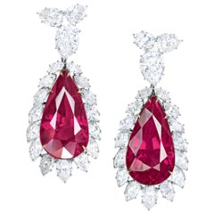IGI Antwerp 6.17 Carat Rubies Diamond Dangle Drop Earrings Handmade in Italy
