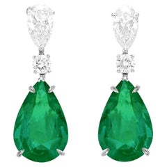 IGI Antwerp Certified 13 Carat Pear Cut Emerald Diamond Dangle Earrings