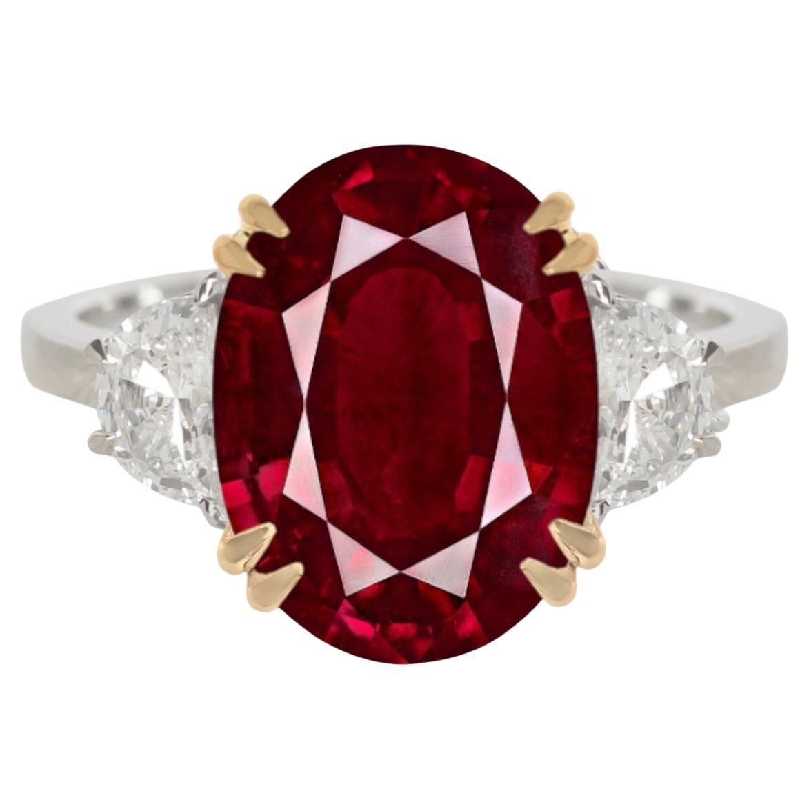 IGI Antwerp Certified 4.75 Carat Oval Red Ruby Ring For Sale