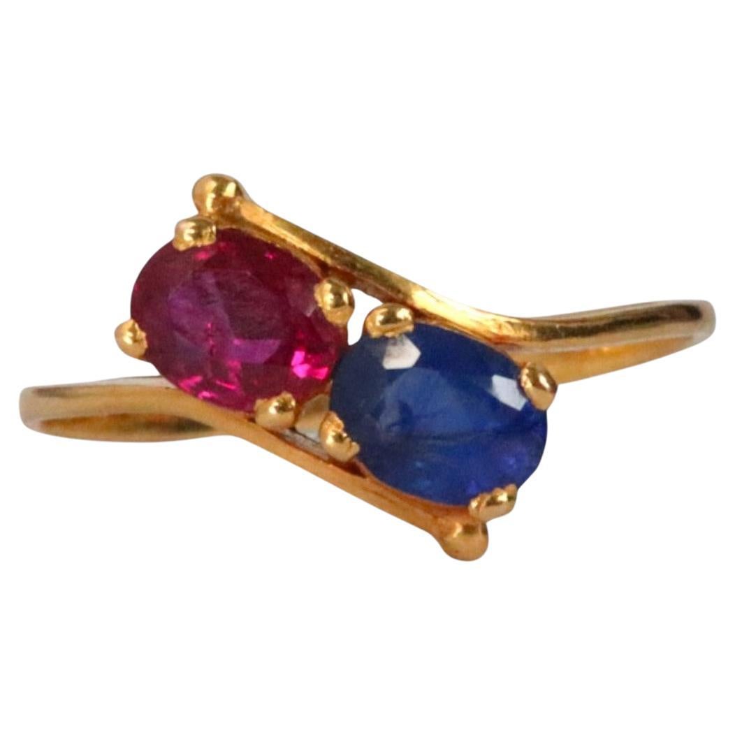 IGI Burma Unheated Ruby and Burma Unheated Blue sapphire ring in 18k solid gold For Sale