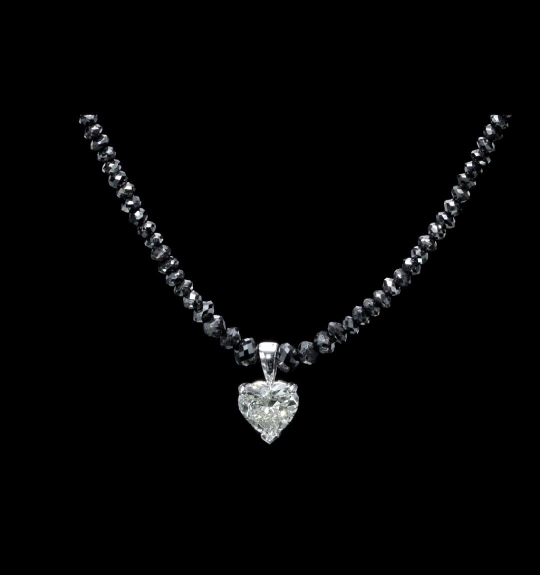 Heart Cut IGI Certified 1.50 Ct Heart Shape Diamond Necklace with 20 Carat Black Diamonds For Sale