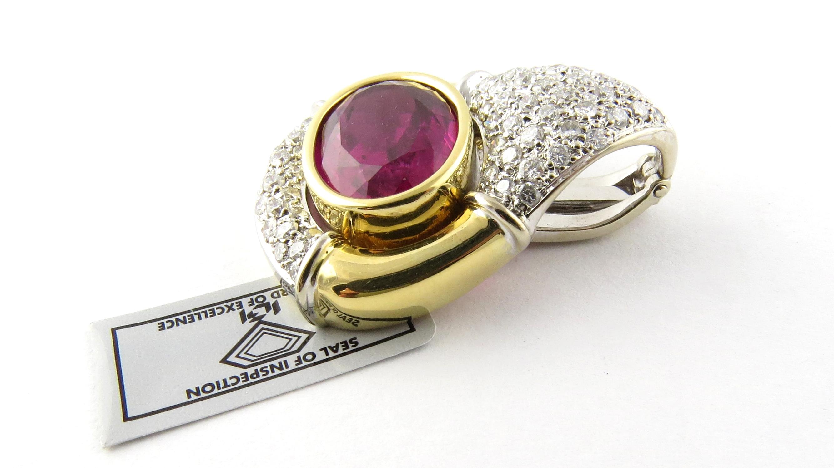 Oval Cut IGI Cert 18K Yellow White Gold Natural Pink Tourmaline Diamond Pendant Enhancer For Sale