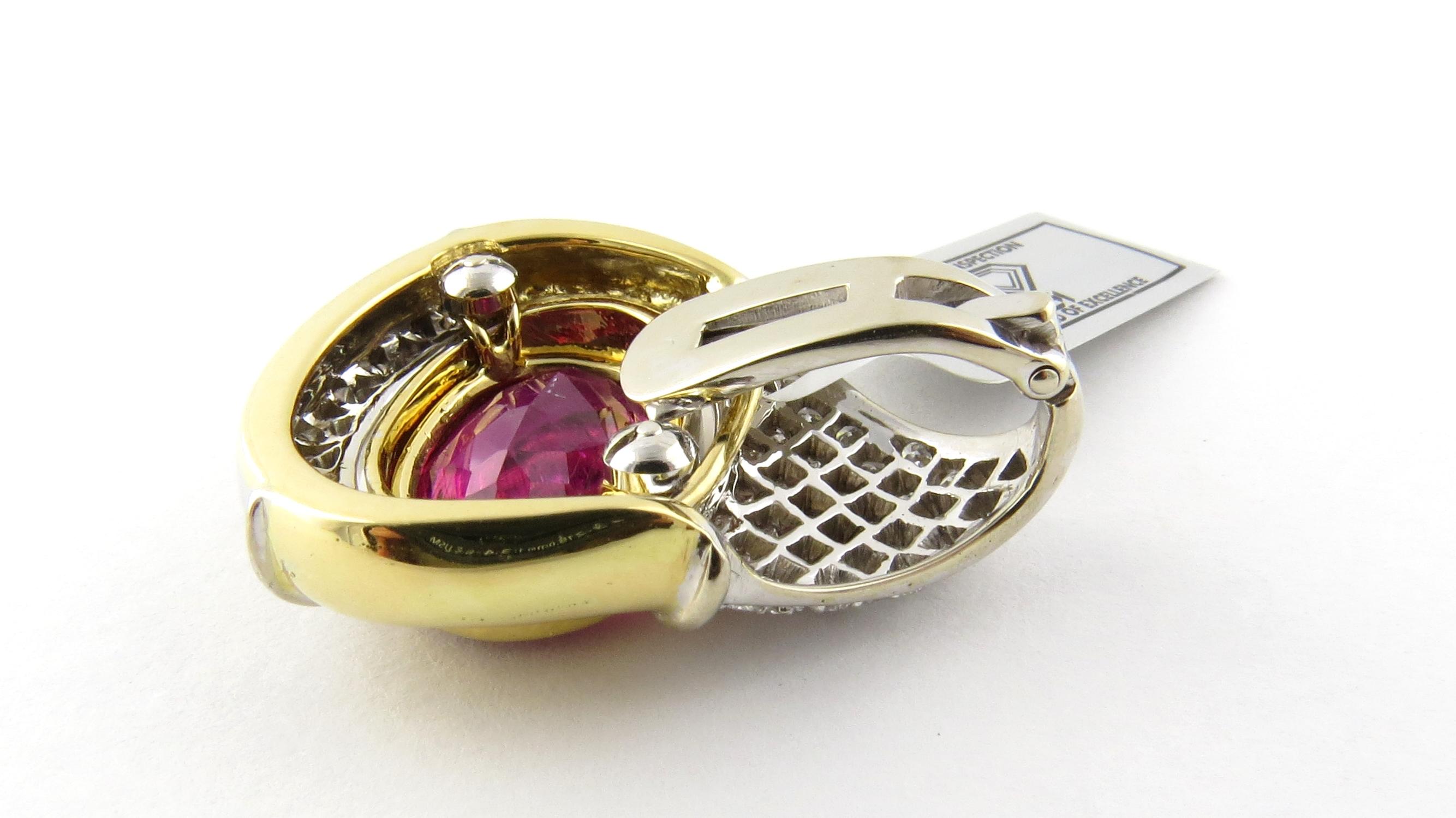 IGI Cert 18K Yellow White Gold Natural Pink Tourmaline Diamond Pendant Enhancer For Sale 1