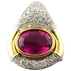 IGI Cert 18K Yellow White Gold Natural Pink Tourmaline Diamond Pendant Enhancer