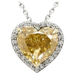 IGI Certified 4.26ctw Fancy Intense Yellow Heart Diamond 14k Gold Pendant