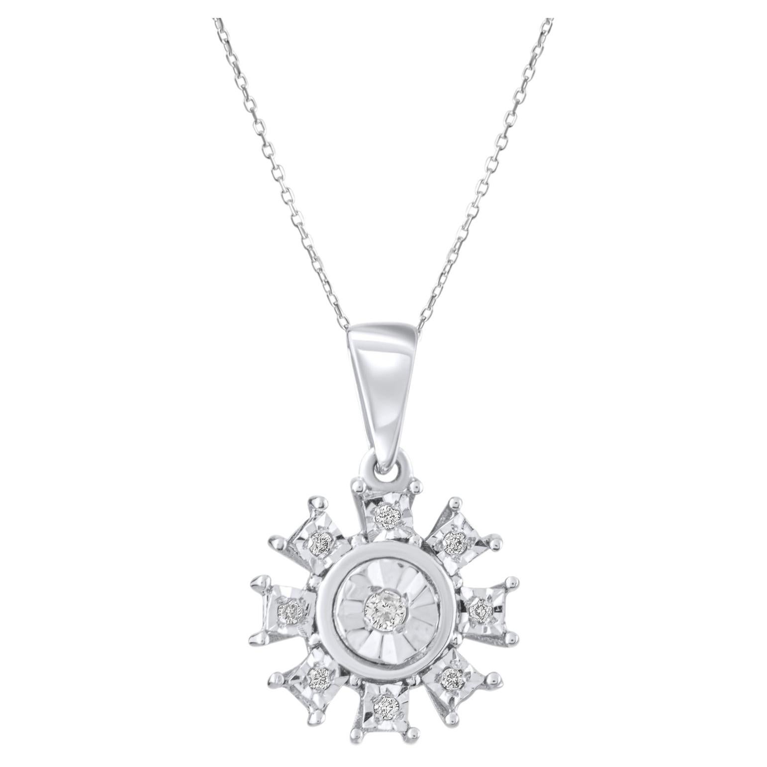 IGI Certified 0.05 Carat Natural Diamond Snowflake Pendant Necklace in 8K Gold For Sale