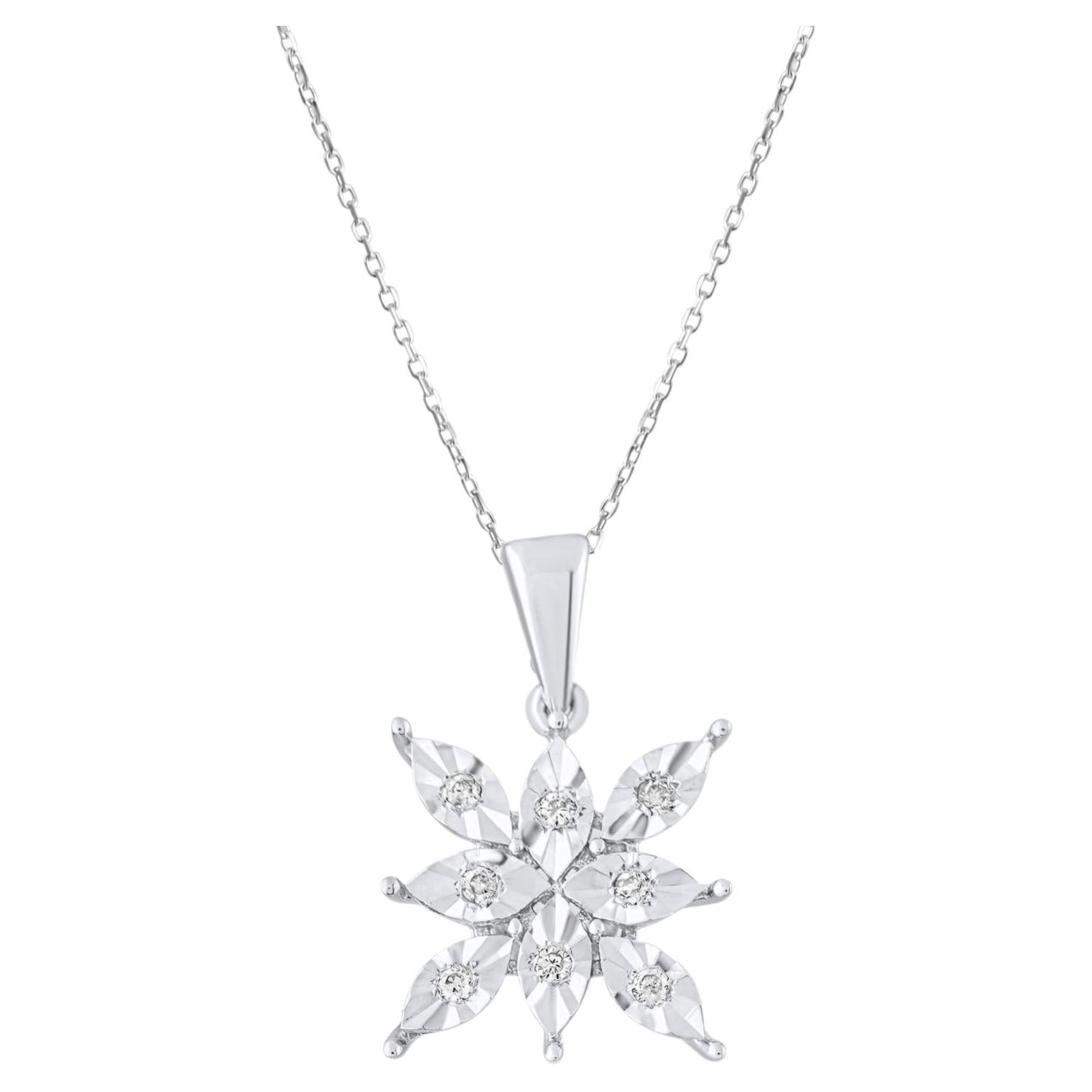 IGI Certified 0.05 Carat Natural Diamond Snowflake Pendant Necklace in 8K Gold
