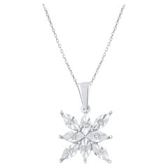 IGI Certified 0.05 Carat Natural Diamond Snowflake Pendant Necklace in 8K Gold