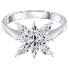 IGI Certified 0.05 Carat Natural Diamond Snowflake Statement Ring in 8K Gold