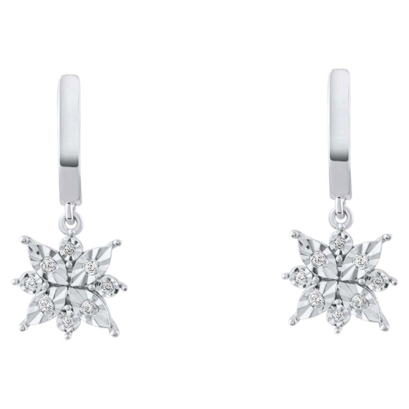 IGI Certified 0.1 Carat Natural Diamond Snowflake Drop Earrings in 8K Gold
