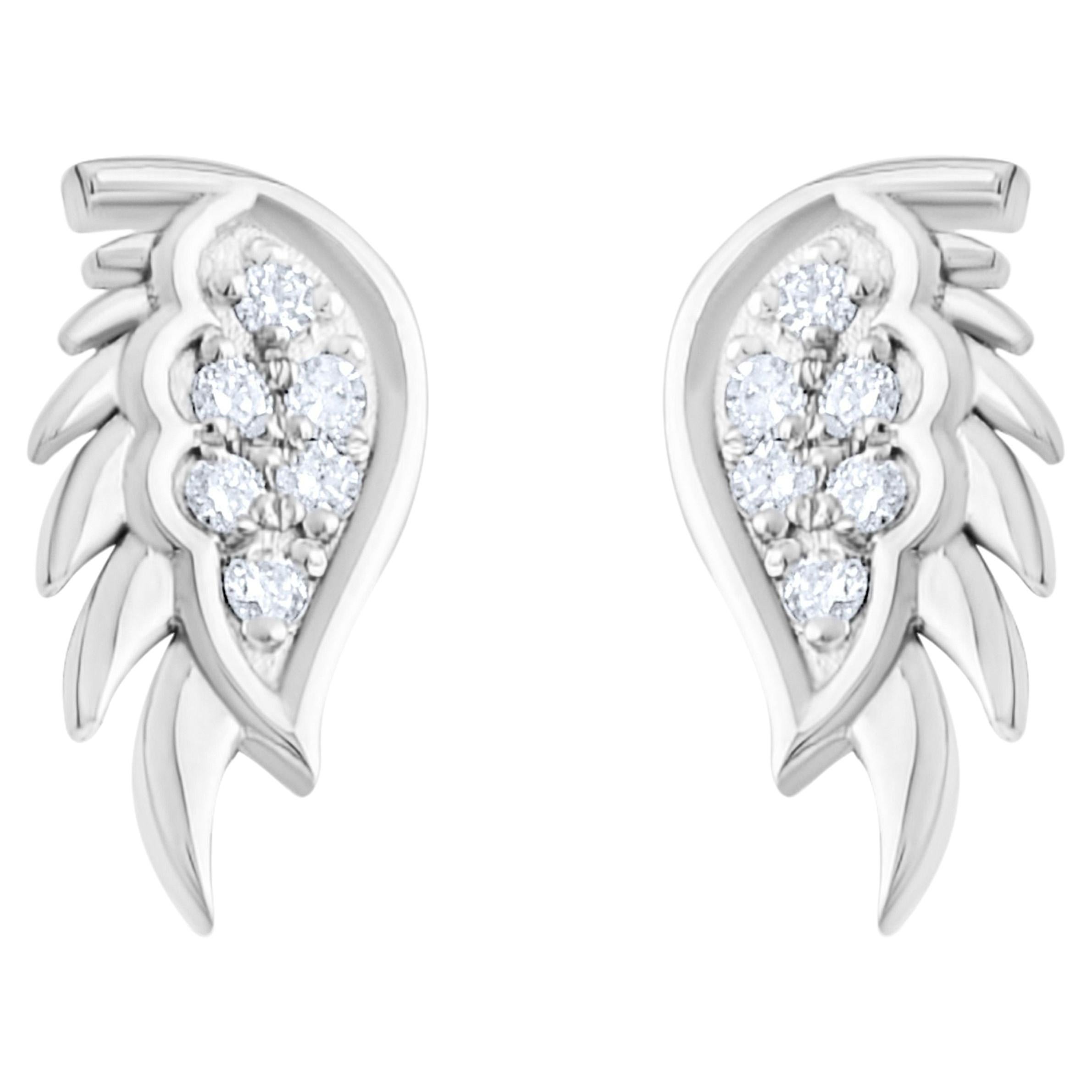 IGI Certified 0.10 Carat Natural Diamond Angel Statement Earrings in 14K Gold