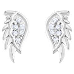 Pendientes llamativos con forma de ángel, con diamantes naturales de 0,10 quilates certificados por IGI, en oro de 14K
