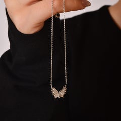 IGI Certified 0.10 Carat Natural Diamond Angel Statement Necklace in 14K Gold
