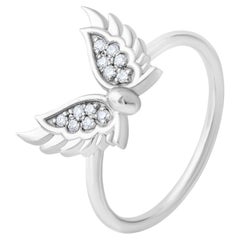 IGI Certified 0.10 Carat Natural Diamond Angel Statement Ring in 14K Gold
