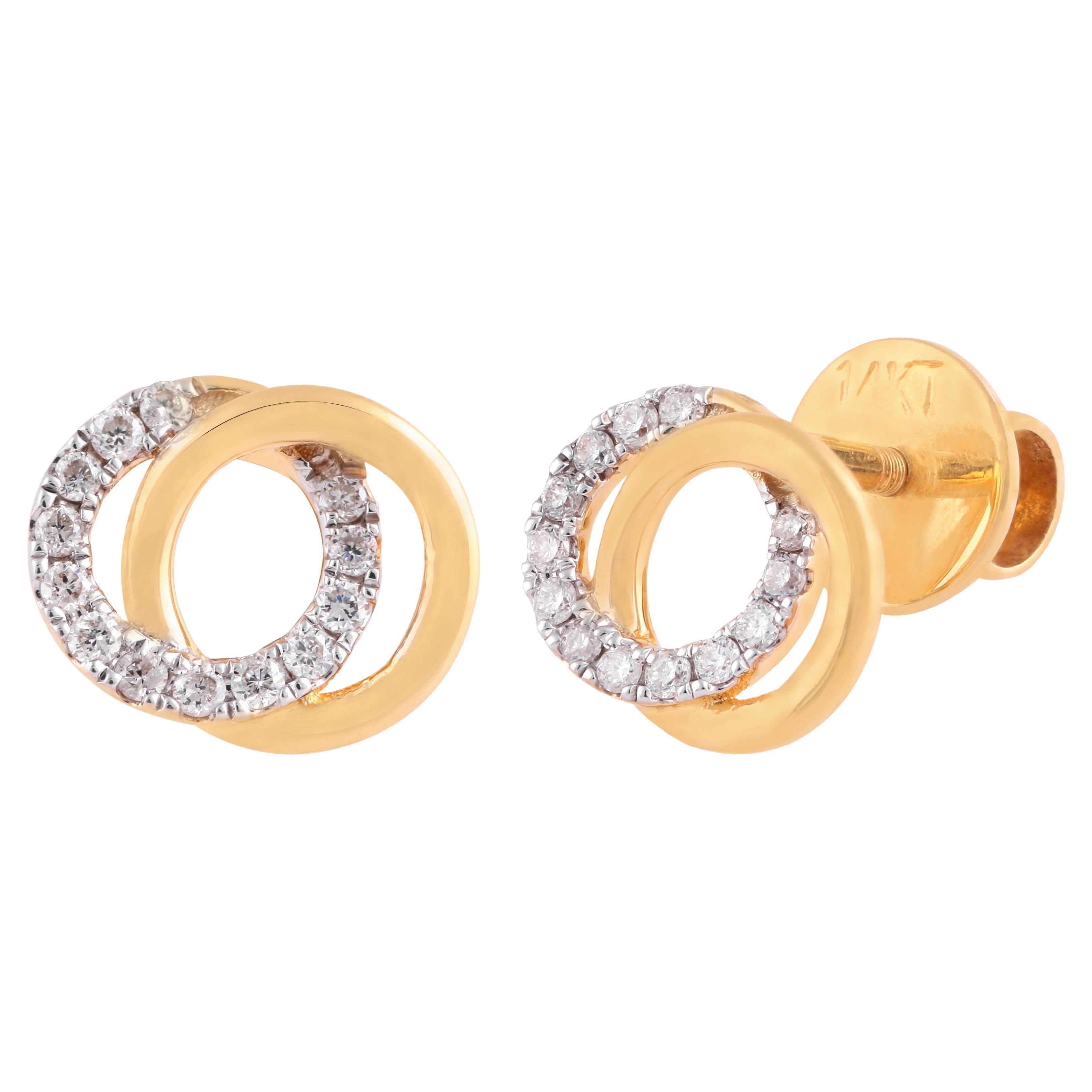 Clous d'oreilles en or jaune 14 carats avec diamant naturel certifié IGI de 0,10 carat « SI/H-I » en vente