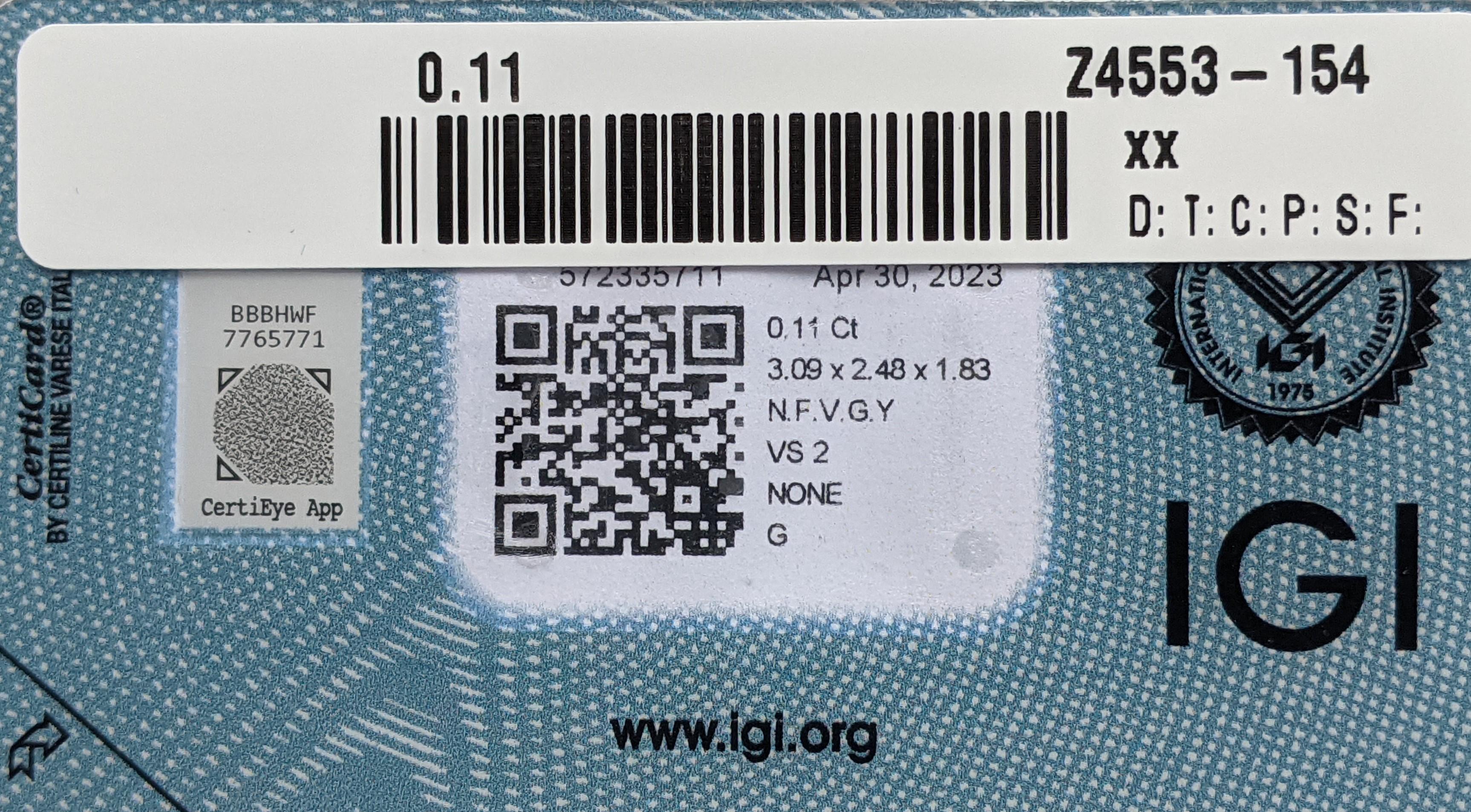  IGI certified - 0.11ct - VS2 - Fancy Vivid Greyish Yellow - Diamond In New Condition In Ramat Gan, IL