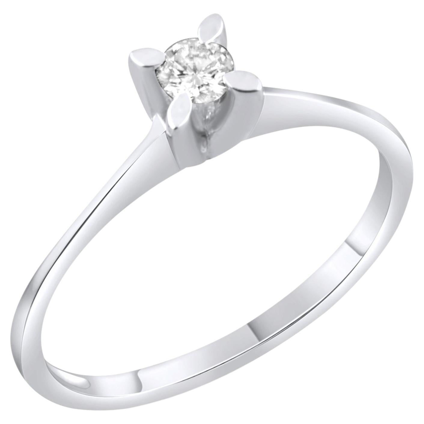 IGI Certified 0.12 Carat Natural Diamond Solitaire Statement Ring in 14K Gold For Sale
