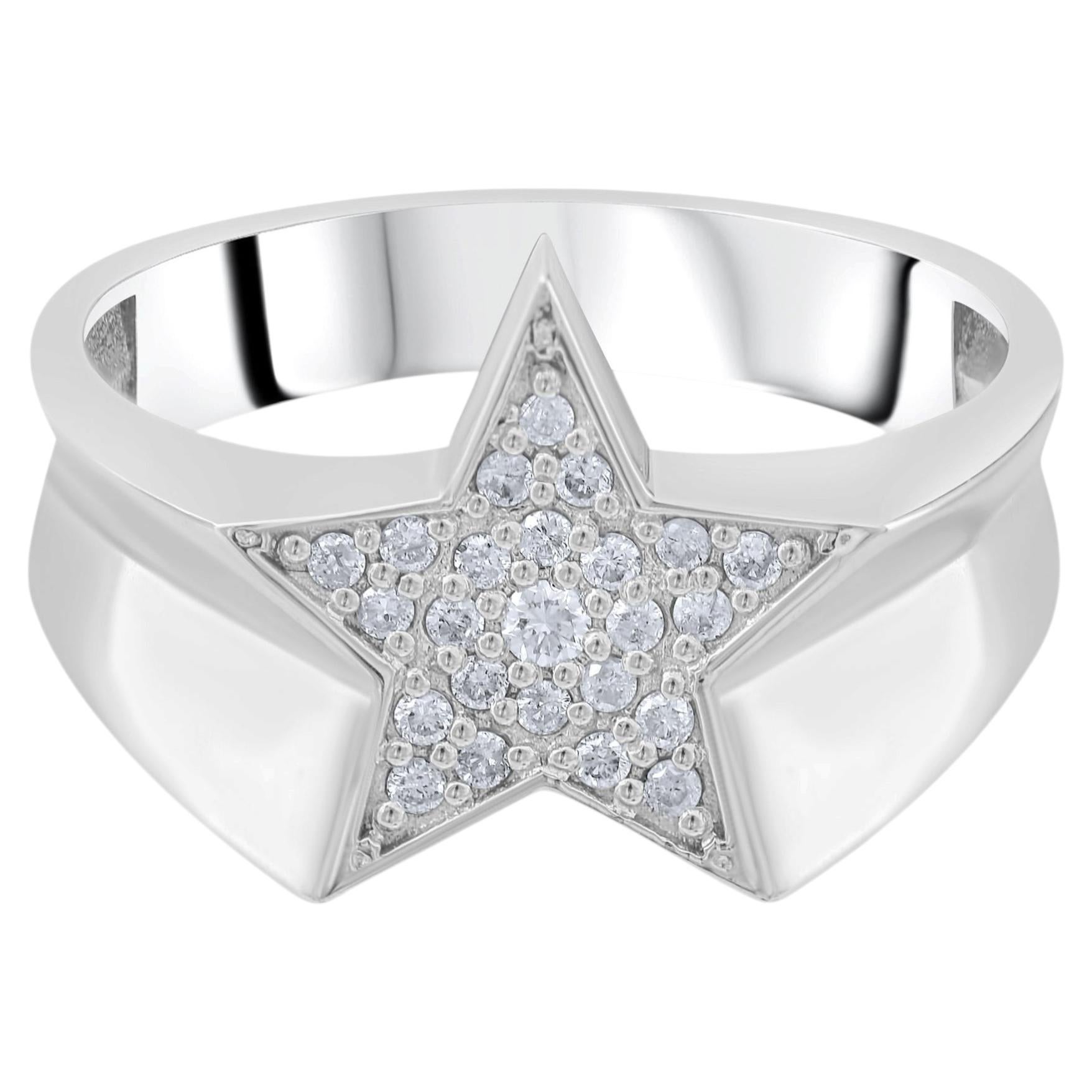 IGI Certified 0.13 Carat Natural Diamond Statement Star Ring in 14K Gold