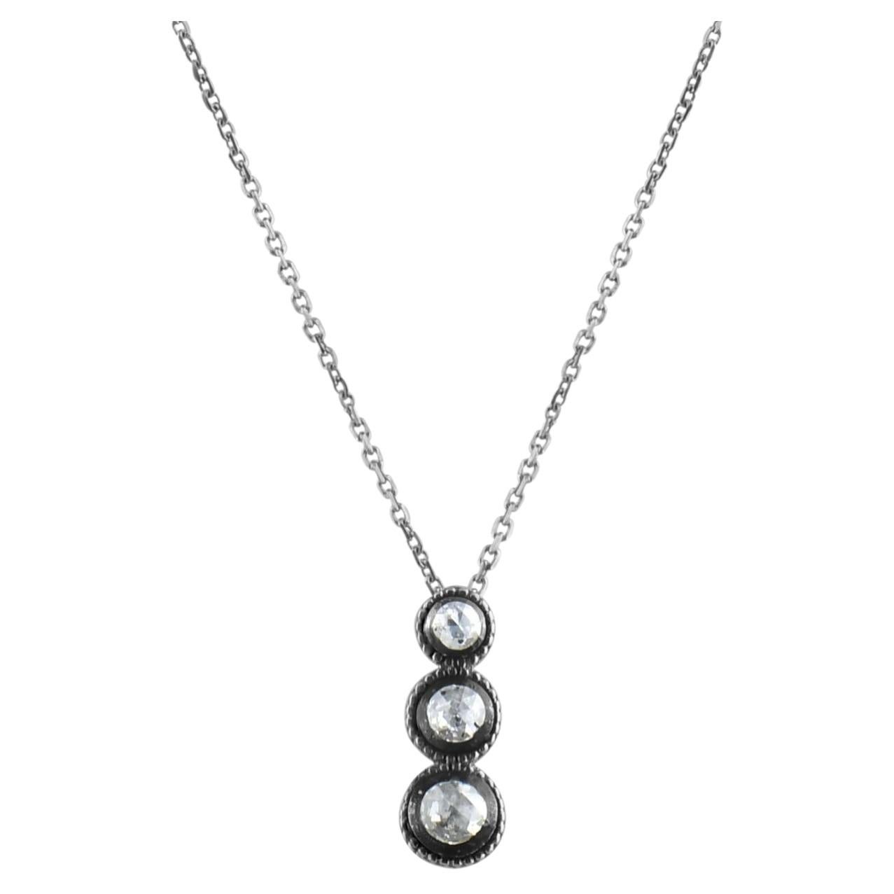 IGI Certified 0.14 Carat Natural Diamond Trio Statement Necklace in 8K Gold For Sale
