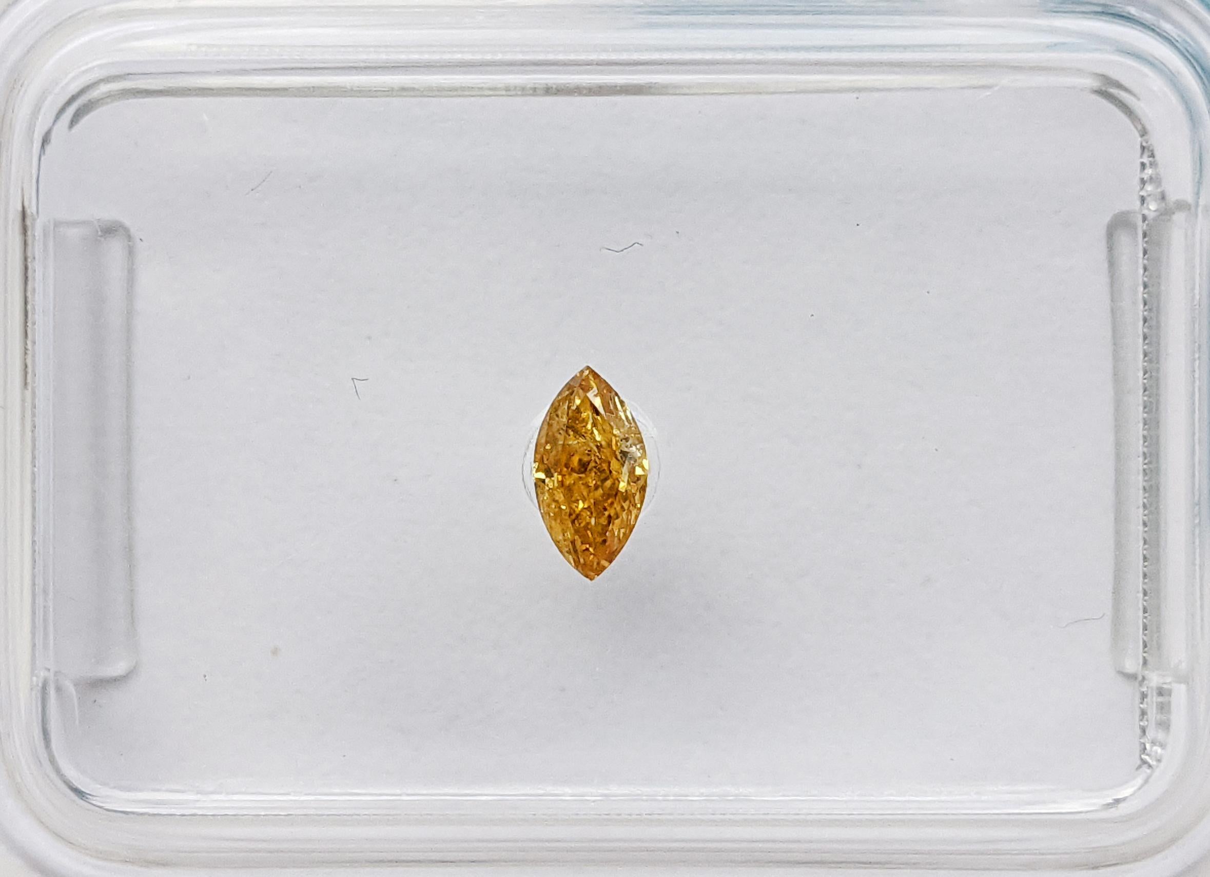 Introducing a vibrant 0.14ct Fancy Vivid Yellowish Orange diamond, certified by IGI. Its warm hue adds a touch of brightness to any setting. With a Marquise shape, it offers a unique charm, ideal for those seeking standout jewelry.

No Reserve