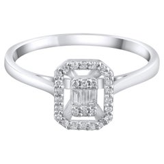 IGI Certified 0.15 Carat Natural Diamond Baguette Statement Ring in 14K Gold
