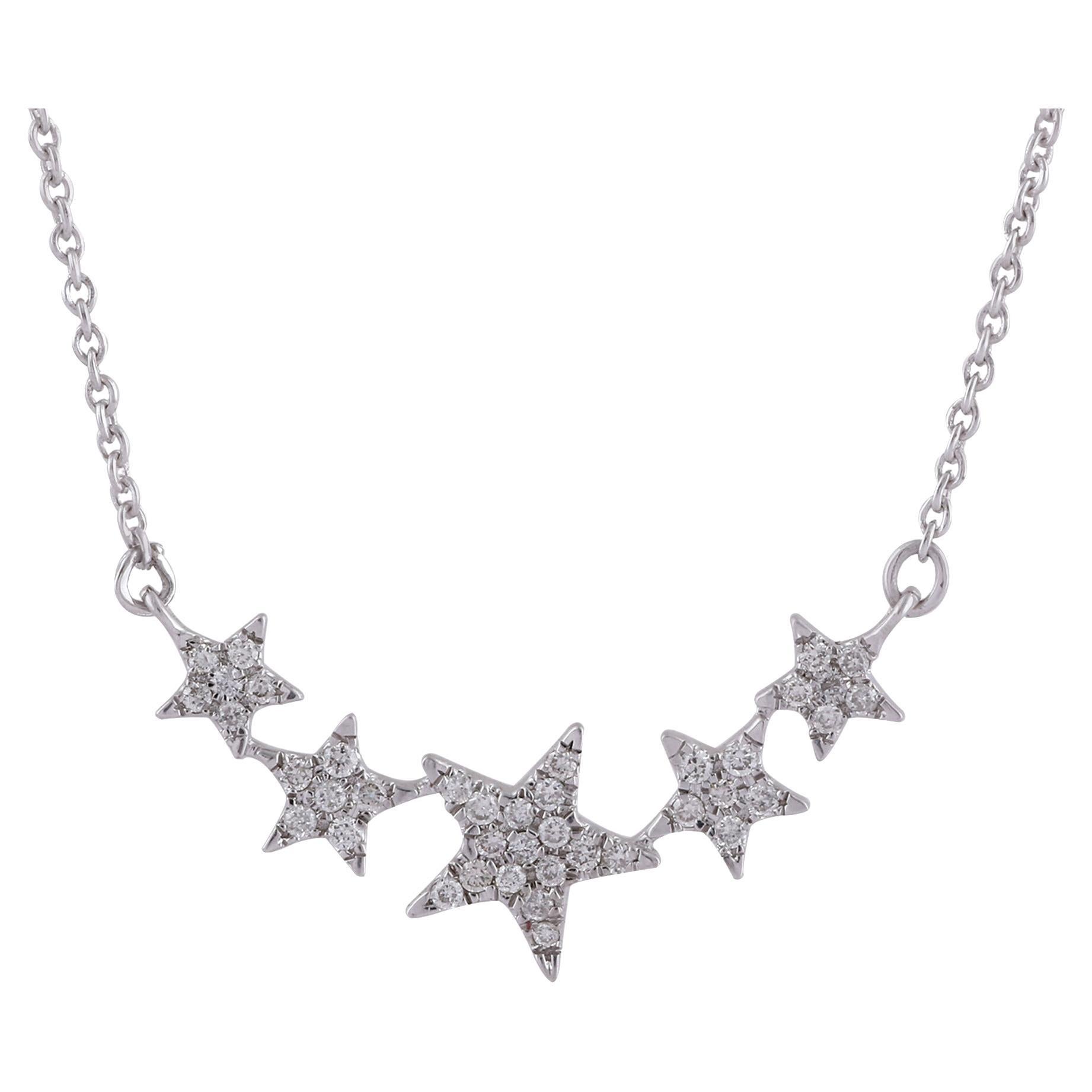 IGI Certified 0.150 Carat Natural Diamond 'SI/H-I' 14K Gold STAR Necklace For Sale