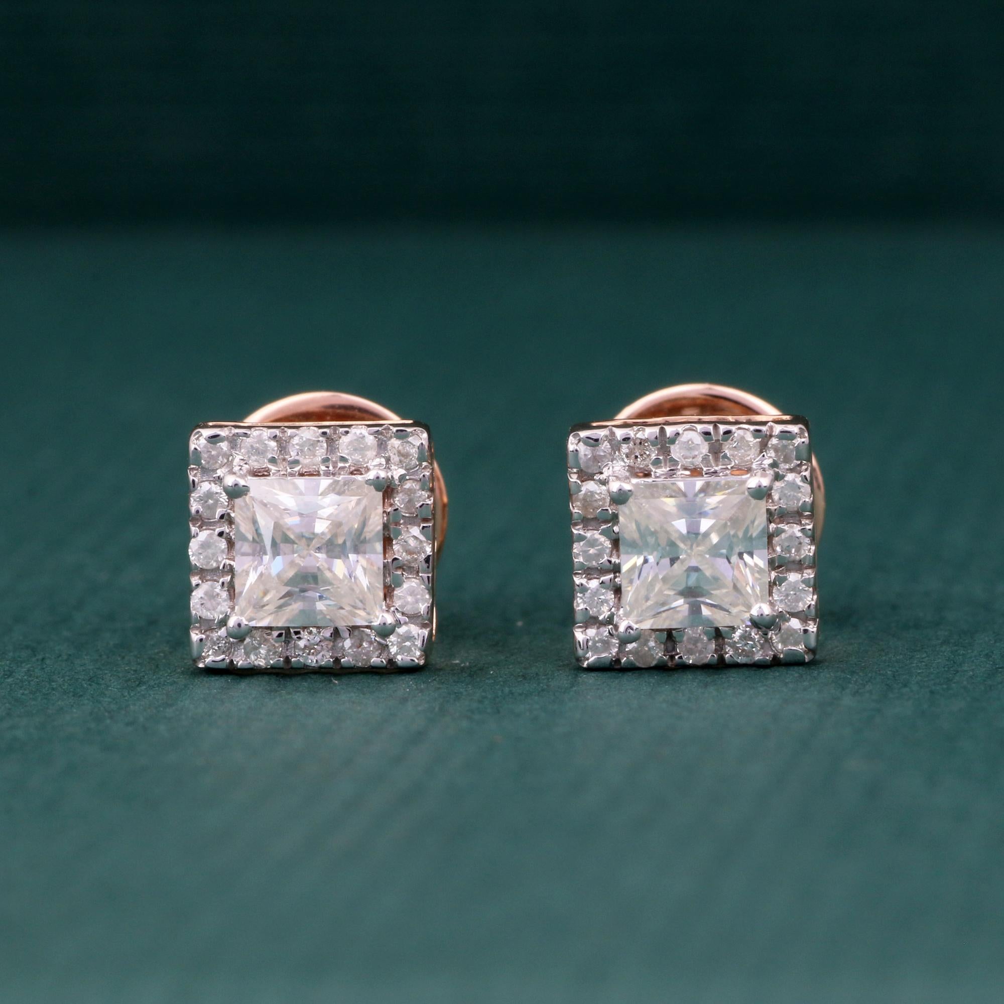 Moderne Boucles d'oreilles Moissanite certifié IGI 0.151 Carat Clear Diamond 14K Rose Gold en vente