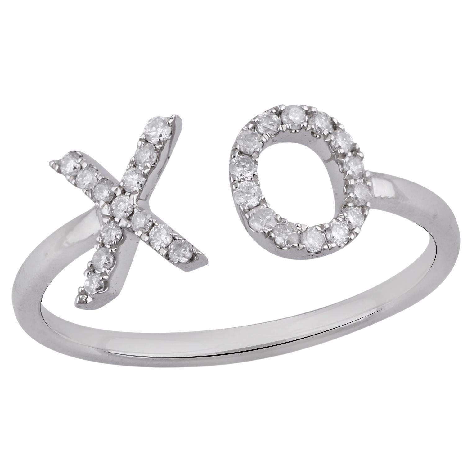 Bague de mariage XO en or blanc 14 carats avec diamant naturel certifié IGI de 0,16 carat « SI/G-H » en vente