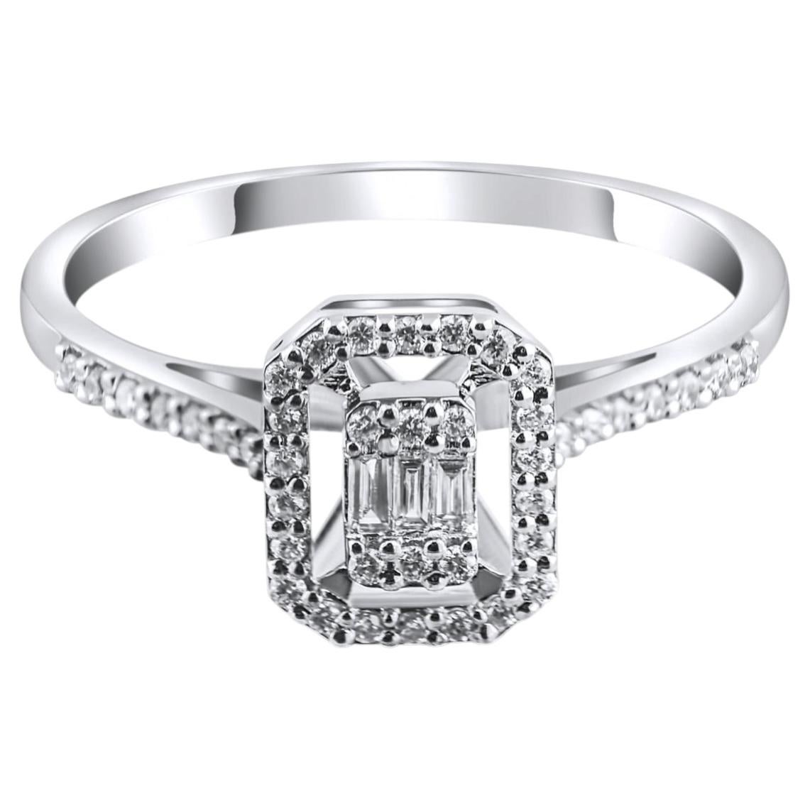 IGI Certified 0.18 Carat Natural Diamond Baguette Statement Ring in 14K Gold
