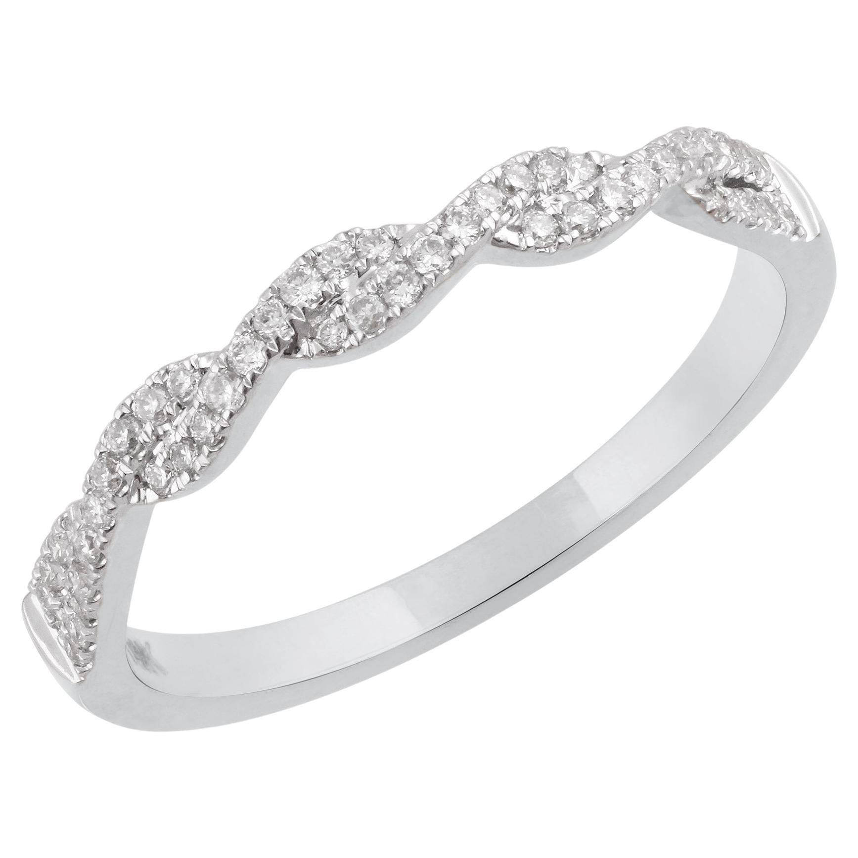 IGI Certified 0.18 Carat Natural Diamond 'SI/G-H-I' 14K White Gold Rope Ring For Sale
