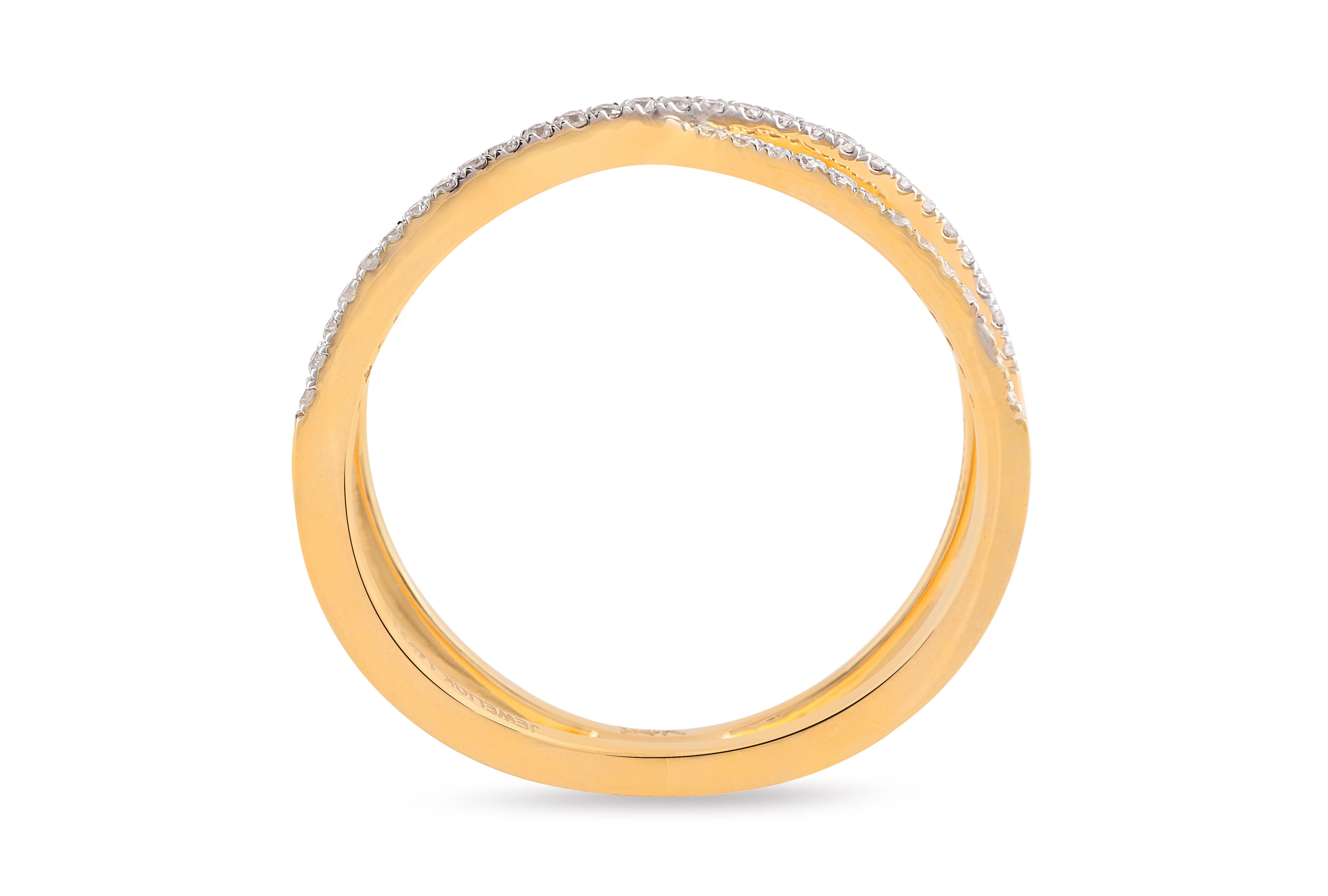 Brilliant Cut IGI Certified 0.20 Carat Natural Diamond 'SI/GH' 14K Yellow Gold Crisscross Ring For Sale
