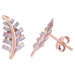 IGI Certified 0.239 Carat Clear Diamond 14K Rose Gold Leaf Tinny Stud Earrings