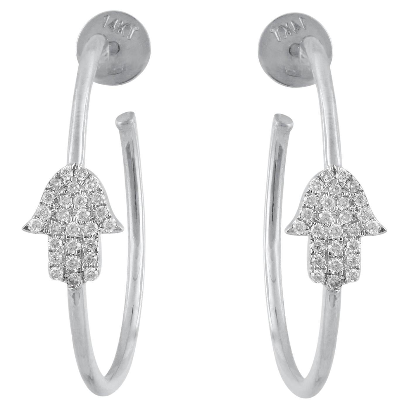 IGI Certified 0.25 Carat Natural Diamond 'SI/H-I' 14k White Gold Hoop Earrings For Sale