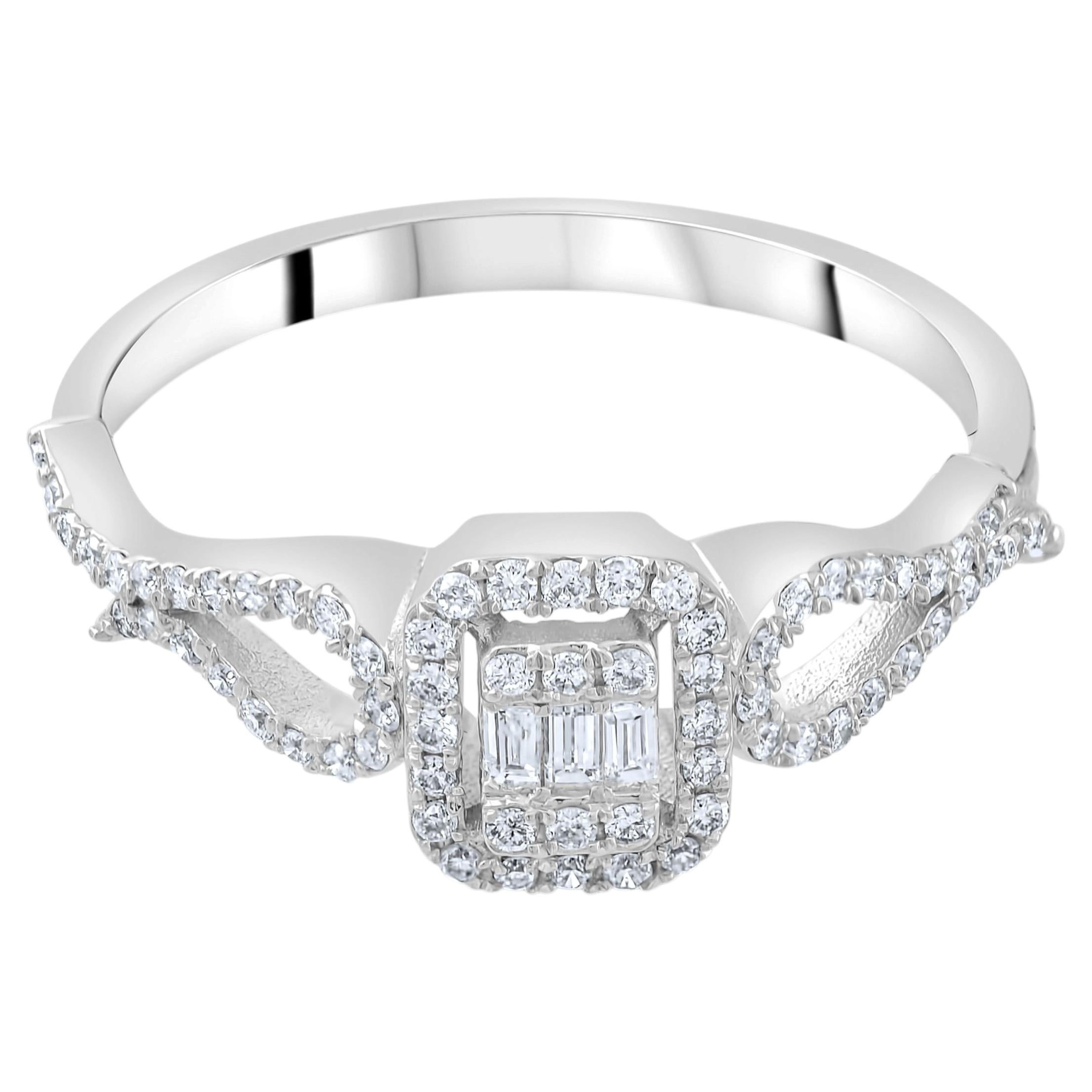 IGI-zertifizierter Statement-Ring mit einem natürlichen Baguette-Diamanten von 0,29 Karat aus 18-karätigem Gold im Angebot