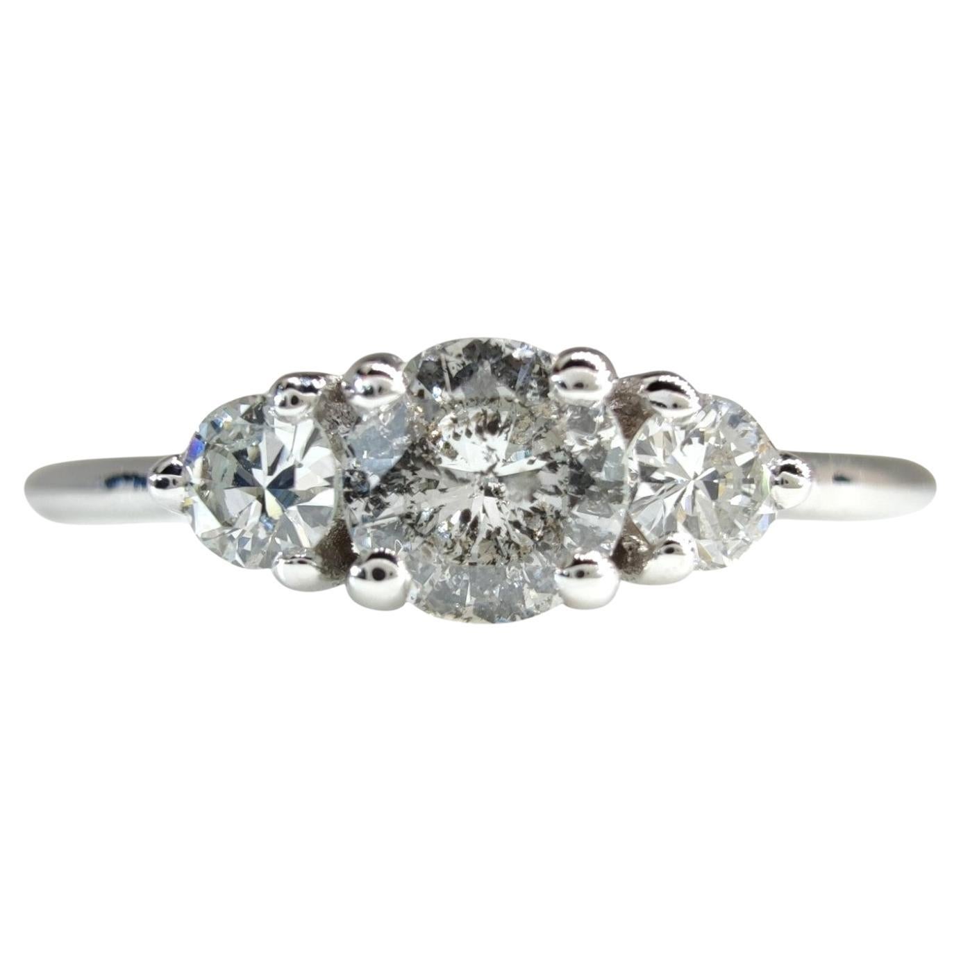 IGI Certified 0.35ct Natural Diamond Three-Stone 18K White solid Gold Engagement