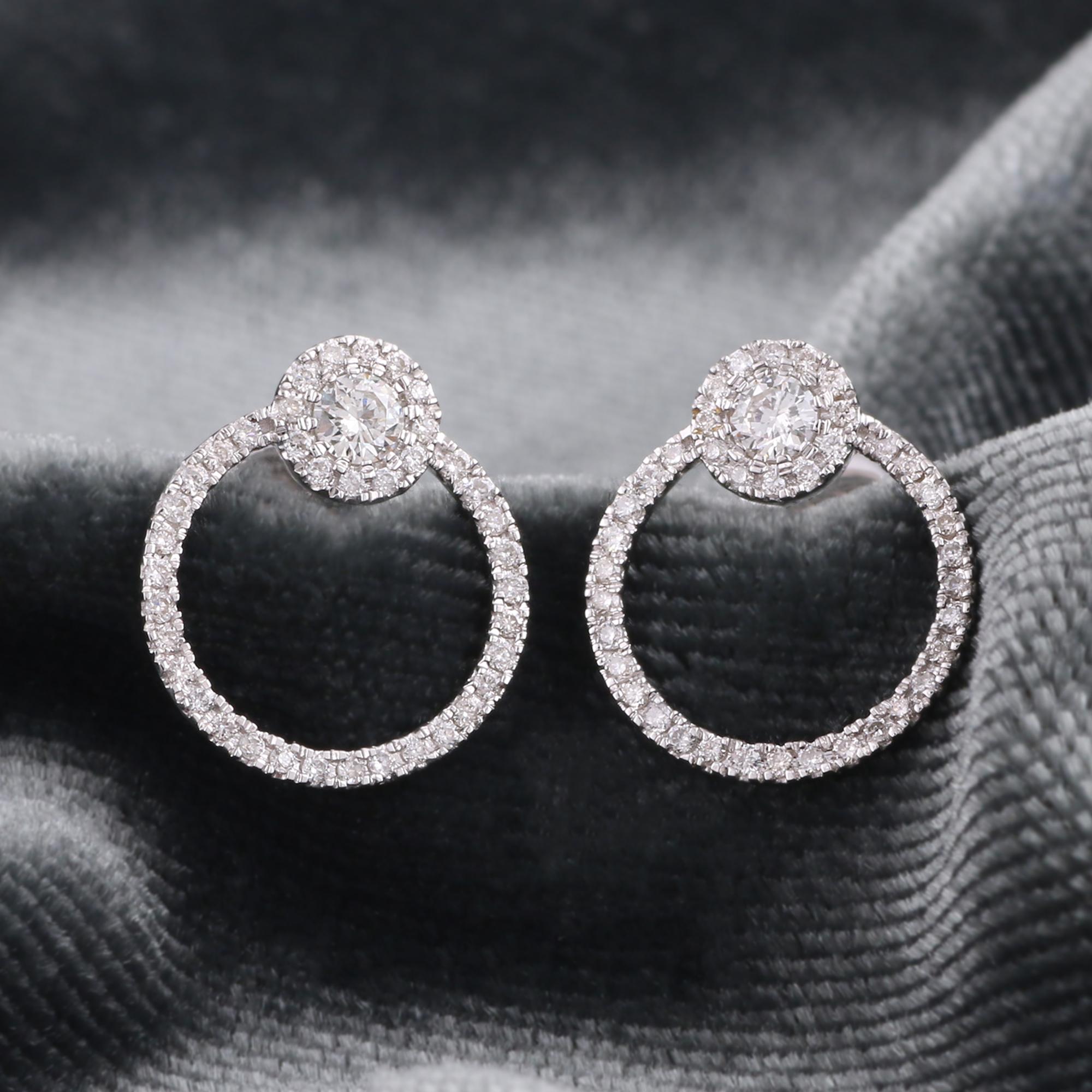 Moderne Clous d'oreilles en or blanc 14 carats avec diamants naturels certifiés IGI de 0,37 carat « SI/H-I » en vente